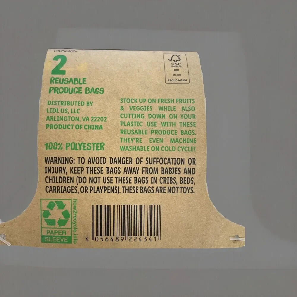 2 Pair Reusable Mesh Produce Bags Eco-Friendly Washable See-Through
